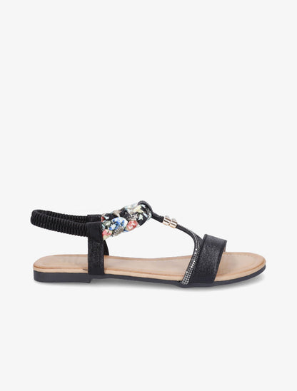 Nu-pieds irisés à tresse et strass - Noir - 5