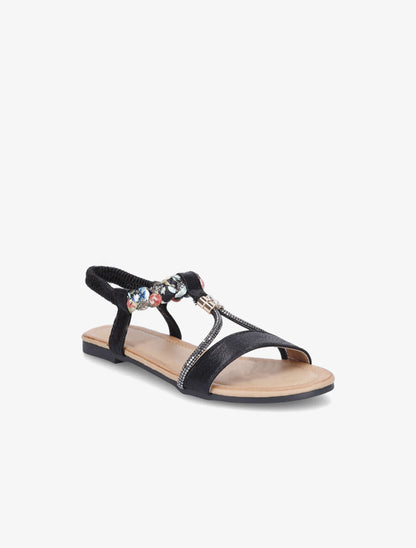 Nu-pieds irisés à tresse et strass - Noir - 2