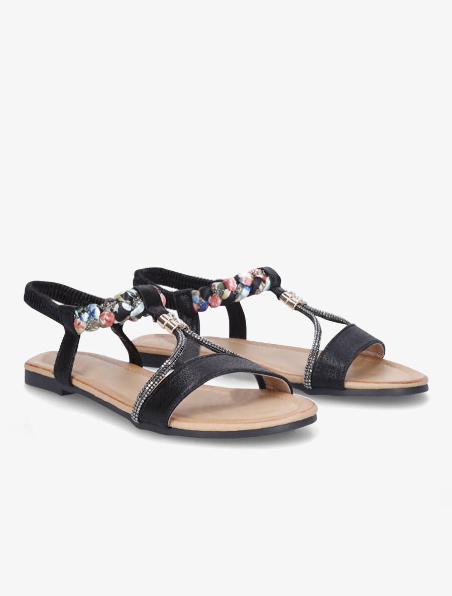 Nu-pieds irisés à tresse et strass - Noir - 4