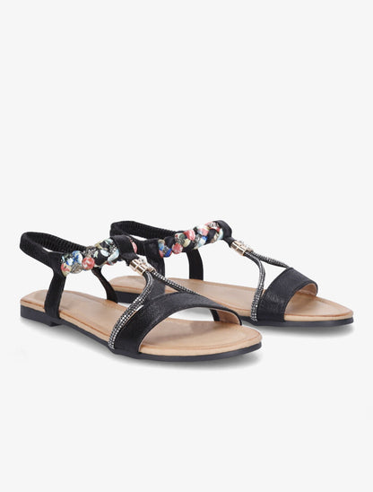 Nu-pieds irisés à tresse et strass - Noir - 4
