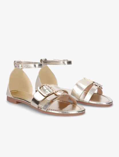 Nu-pieds en simili double boucles - Or - 4