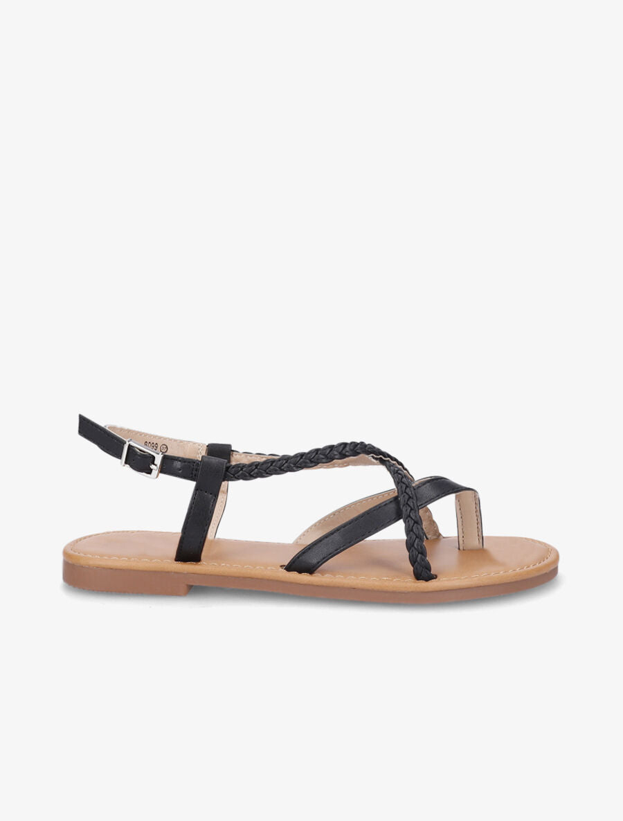Nu-pieds croisés et tressés - Noir - 5