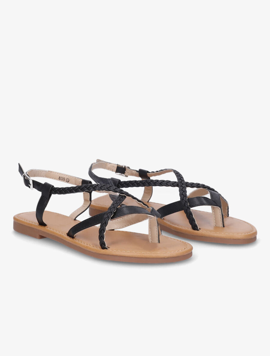 Nu-pieds croisés et tressés - Noir - 4