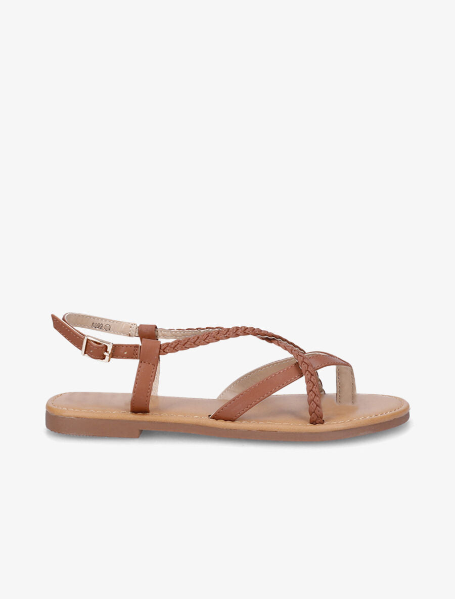 Nu-pieds croisés et tressés - Camel - 2
