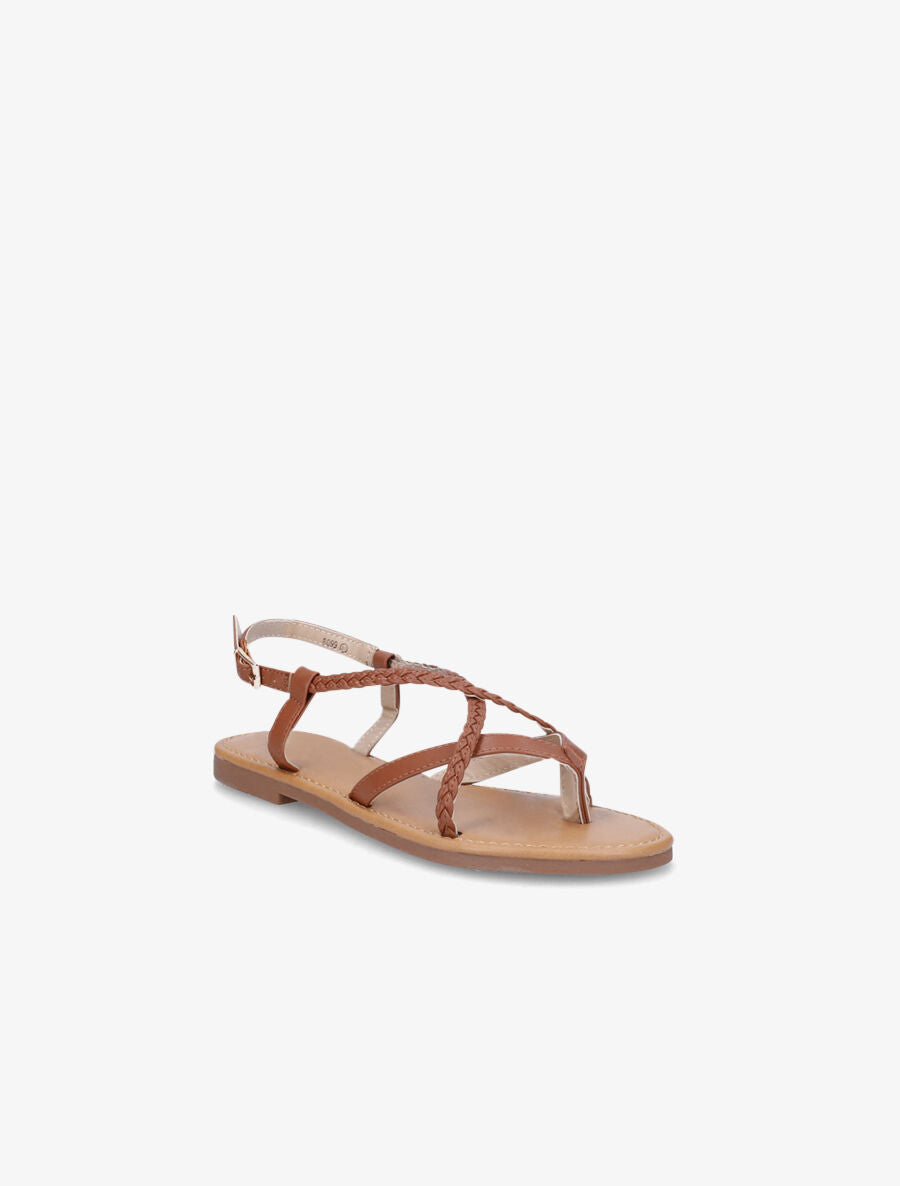 Nu-pieds croisés et tressés - Camel - 3