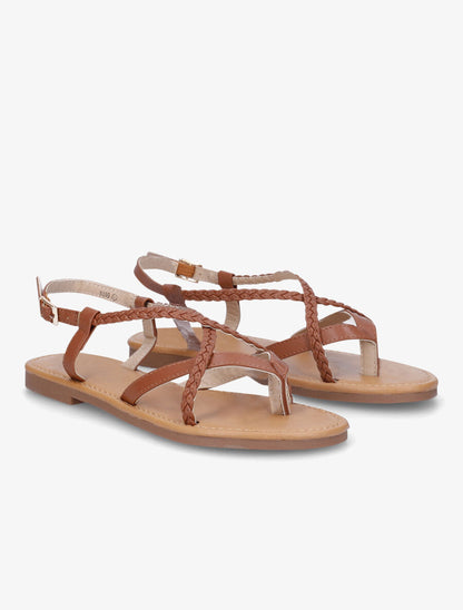 Nu-pieds croisés et tressés - Camel - 5