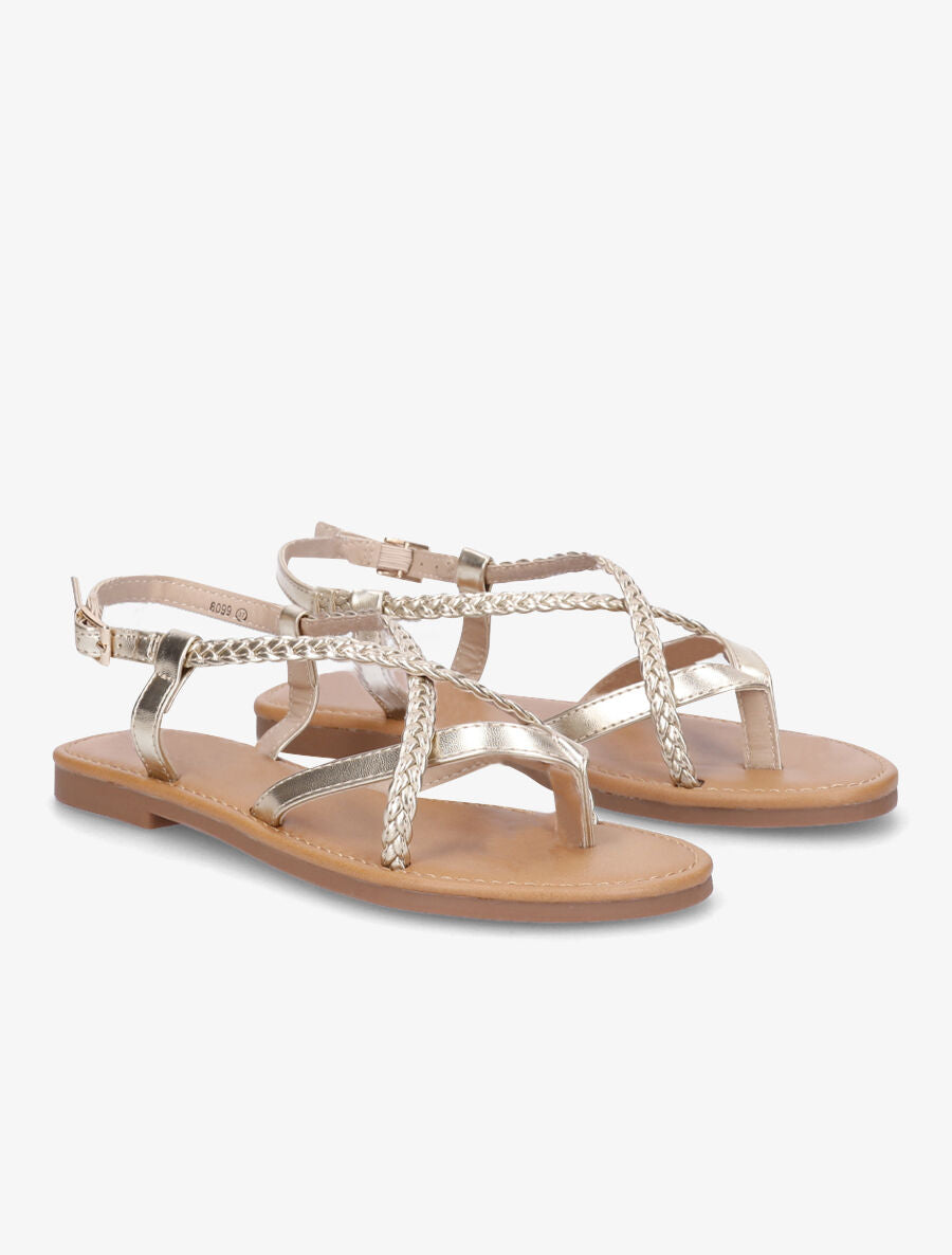 Nu-pieds croisés et tressés - Or - 4