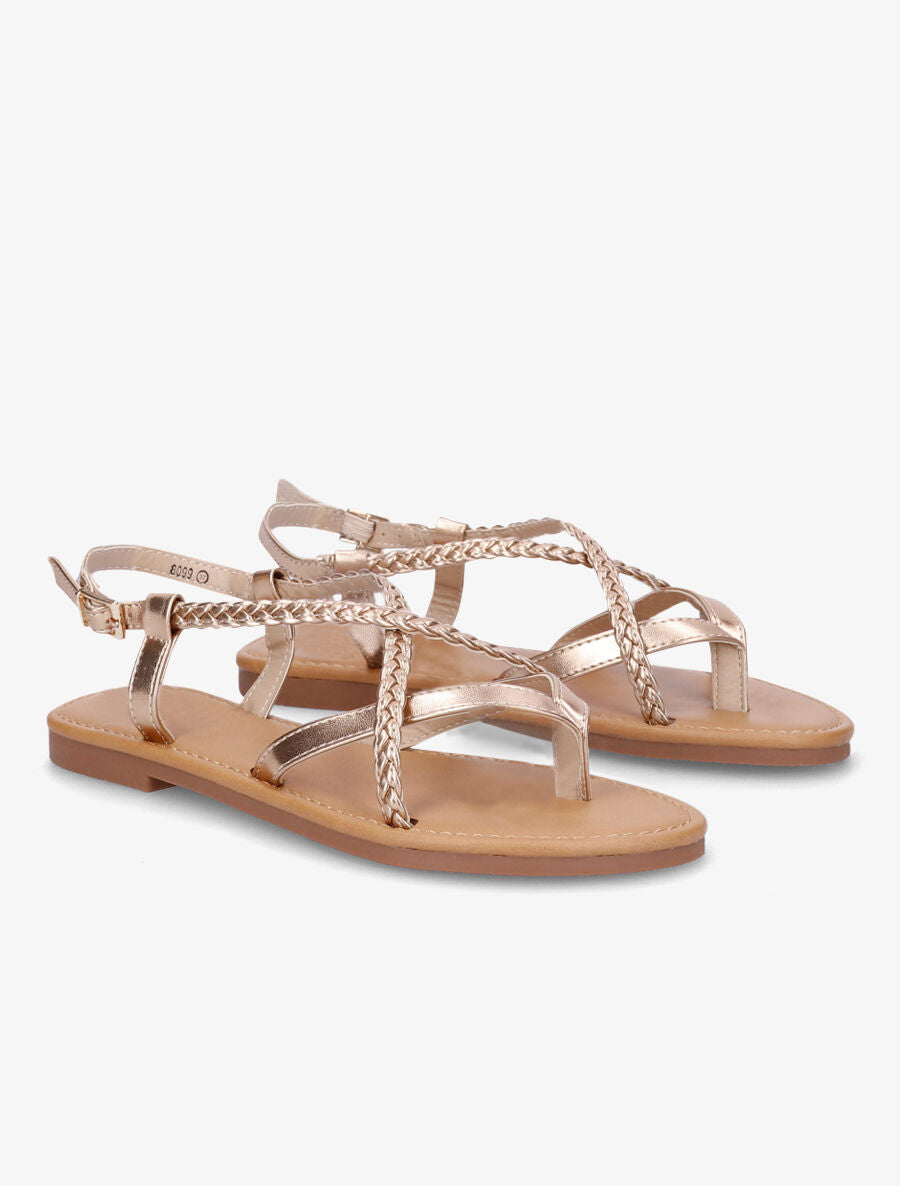 Nu-pieds croisés et tressés - Rose gold - 5