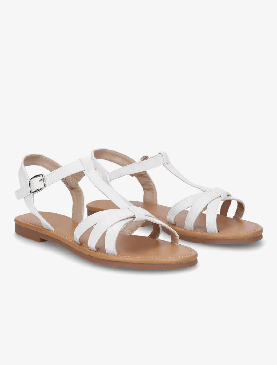Nu-pieds croisés effet croco - Blanc - 4