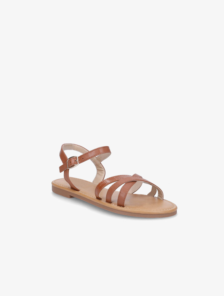 Nu-pieds en simili à bride effet croco - Camel - 2