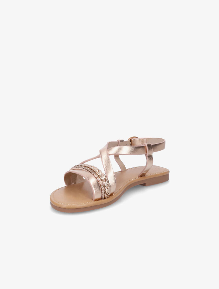 Nu-pieds en simili à bride tressée et strass - Rose gold - 3