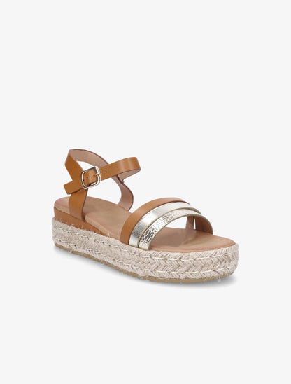 Sandales compensées brides fantaisies - Camel - 2