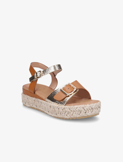 Sandales compensées bi-matière - Camel - 2