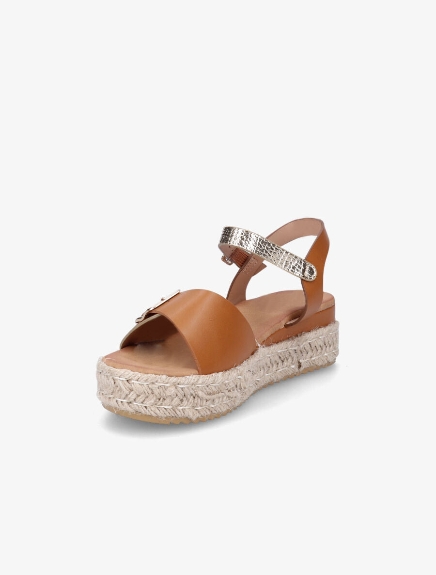 Sandales compensées bi-matière - Camel - 3