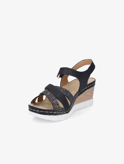 Sandales compensées effet bois - Noir - 3