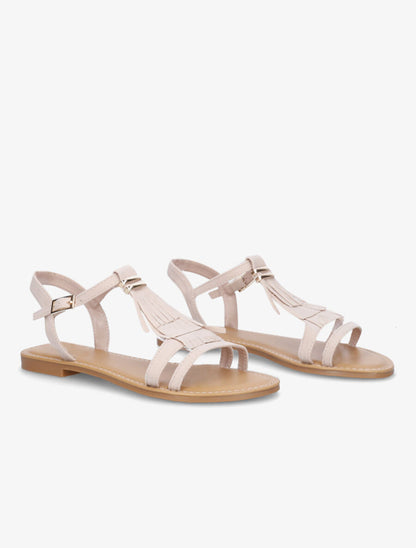 Nu-pieds en suédine à franges - Beige - 4