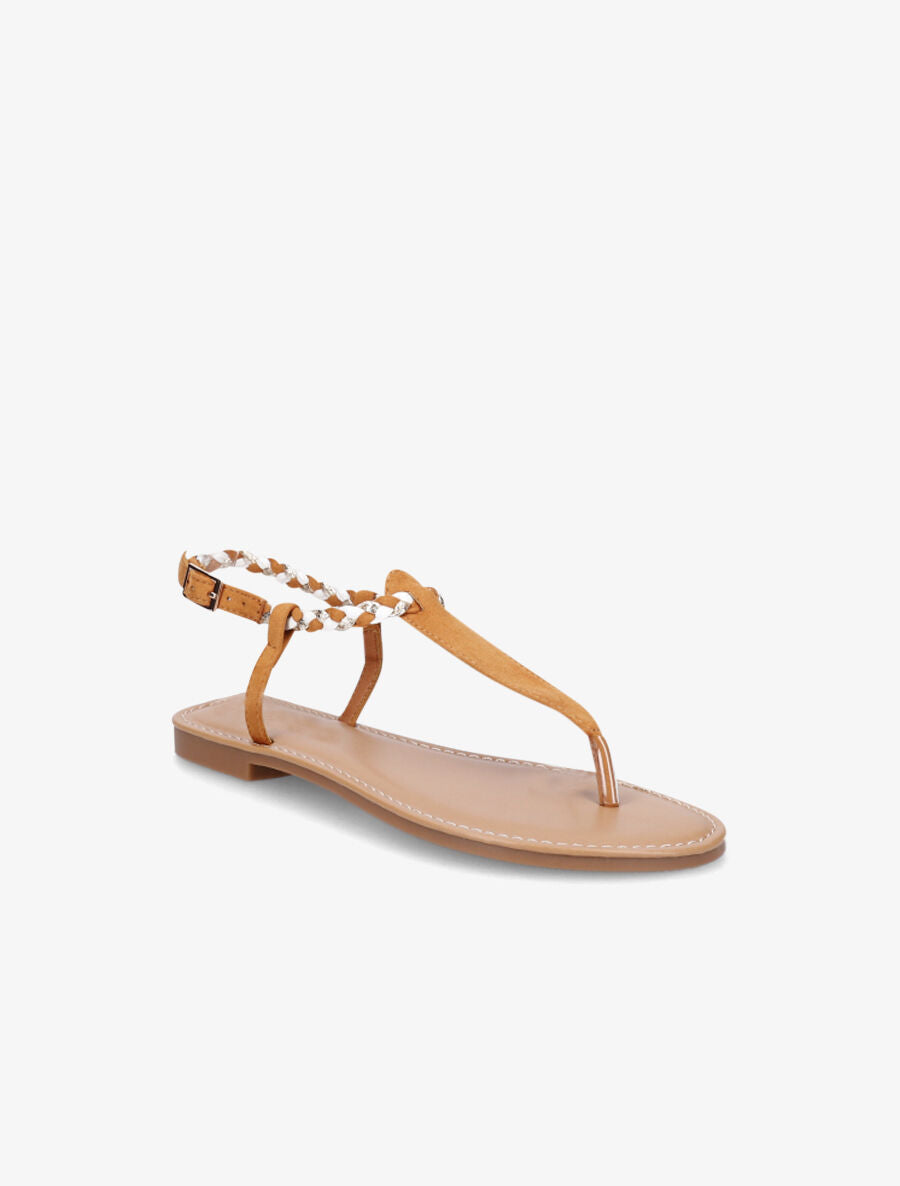 Nu-pieds tressés en suédine - Camel - 2