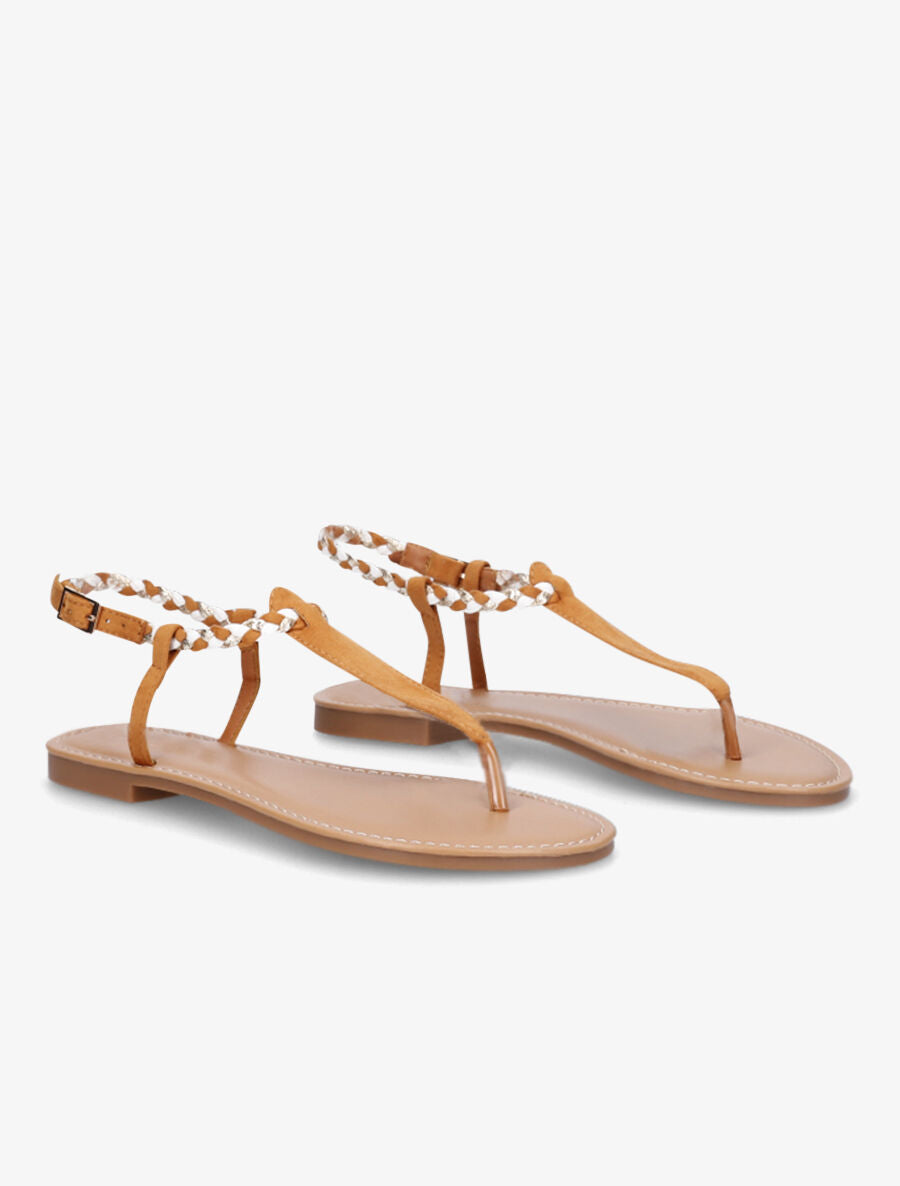 Nu-pieds tressés en suédine - Camel - 4