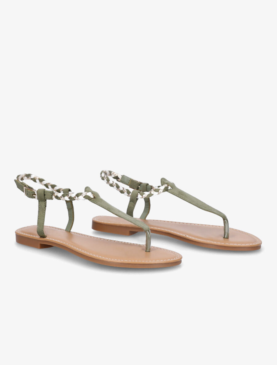 Nu-pieds tressés en suédine - Kaki - 5