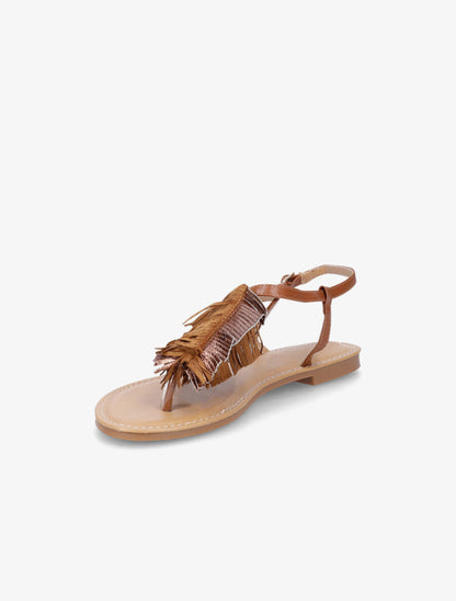 Nu-pieds à franges en simili - Camel - 3