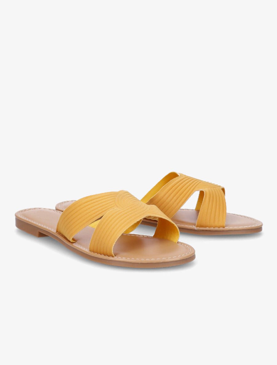 Mules plates en tissu effet torsadé - Moutarde - 4