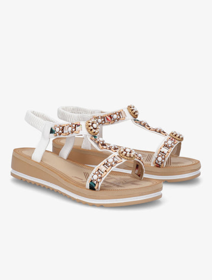 Nu-pieds fleurs en perles - Blanc - 4