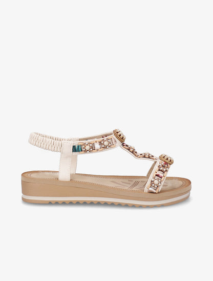 Nu-pieds fleurs en perles - Beige - 5