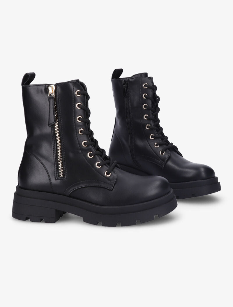 Bottines à semelle stylisée et zip doré - Noir - 1