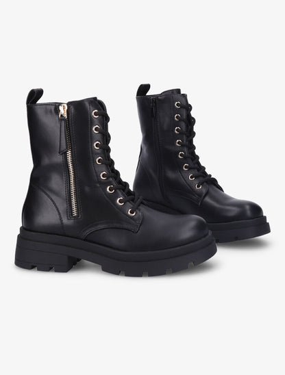 Bottines à semelle stylisée et zip doré - Noir - 1