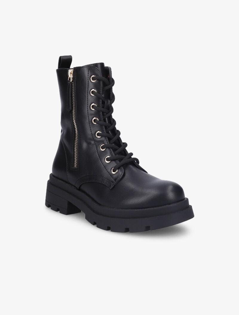 Bottines à semelle stylisée et zip doré - Noir - 3