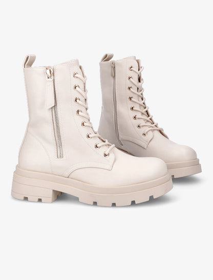 Bottines à semelle stylisée et zip doré - Beige - 5