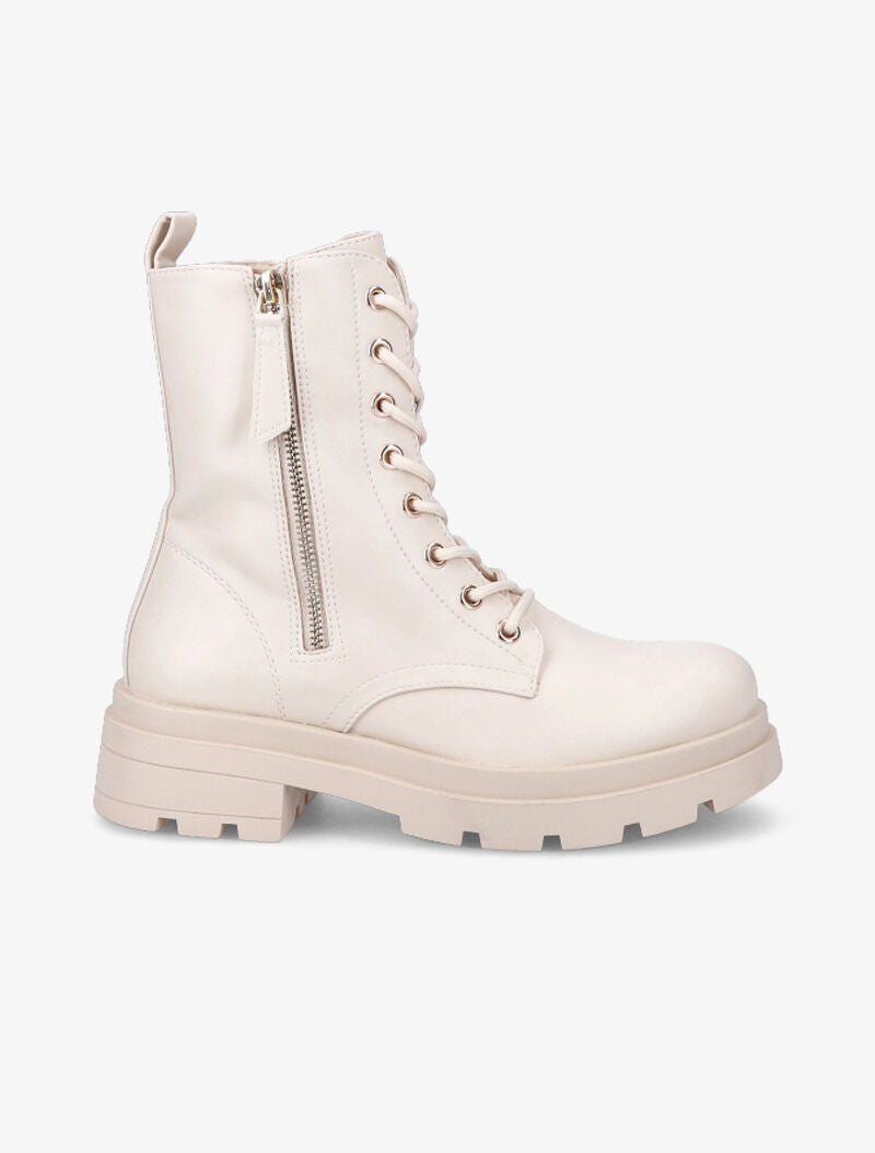 Bottines à semelle stylisée et zip doré - Beige - 2