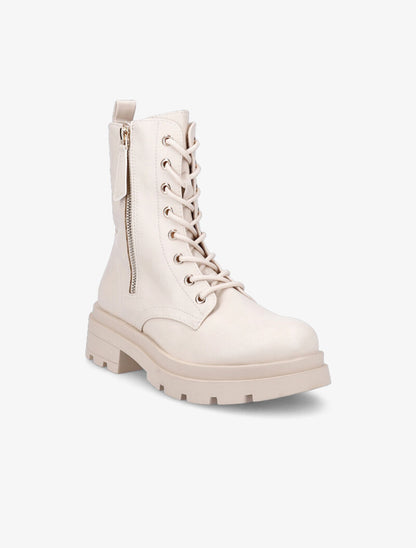 Bottines à semelle stylisée et zip doré - Beige - 3