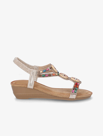 Sandales compensées à strass et perles - Or - 5