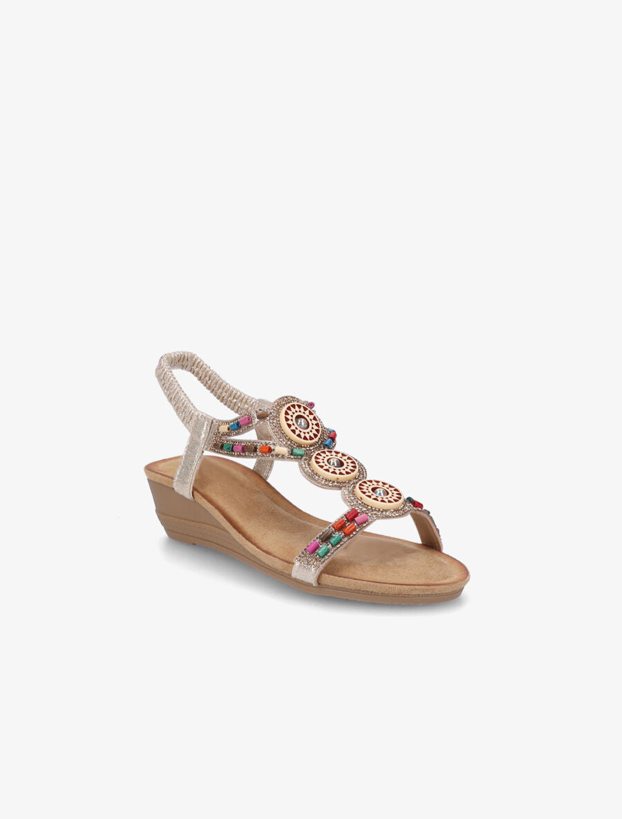 Sandales compensées à strass et perles - Or - 2