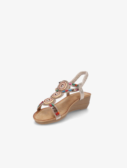 Sandales compensées à strass et perles - Or - 3