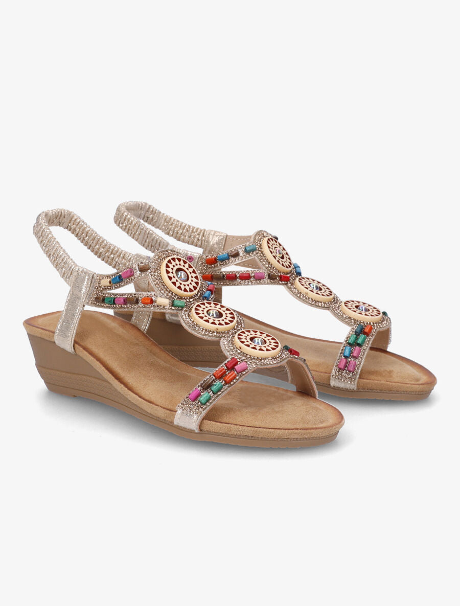 Sandales compensées à strass et perles - Or - 4