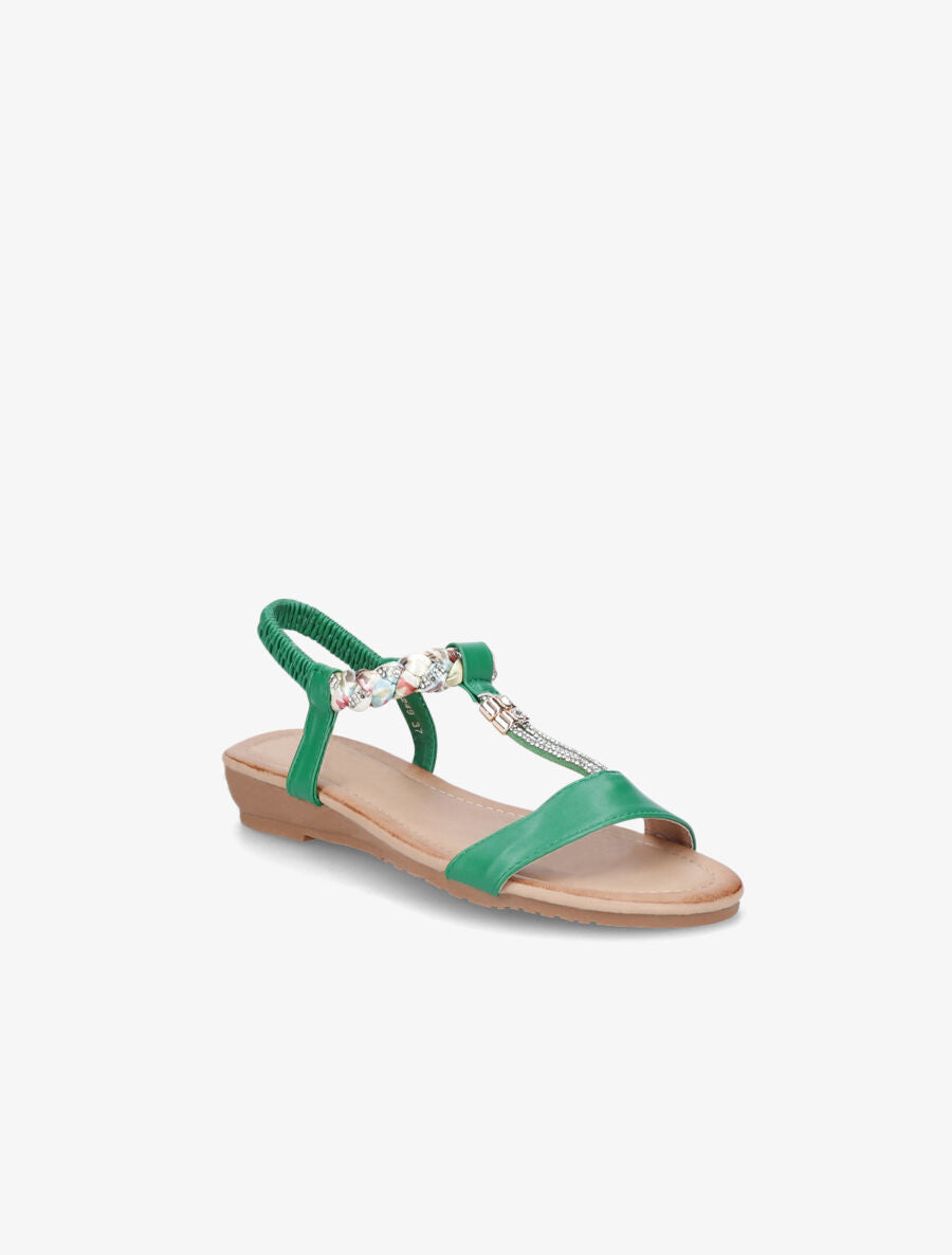 Nu-pieds tressés bride à strass - Vert - 2