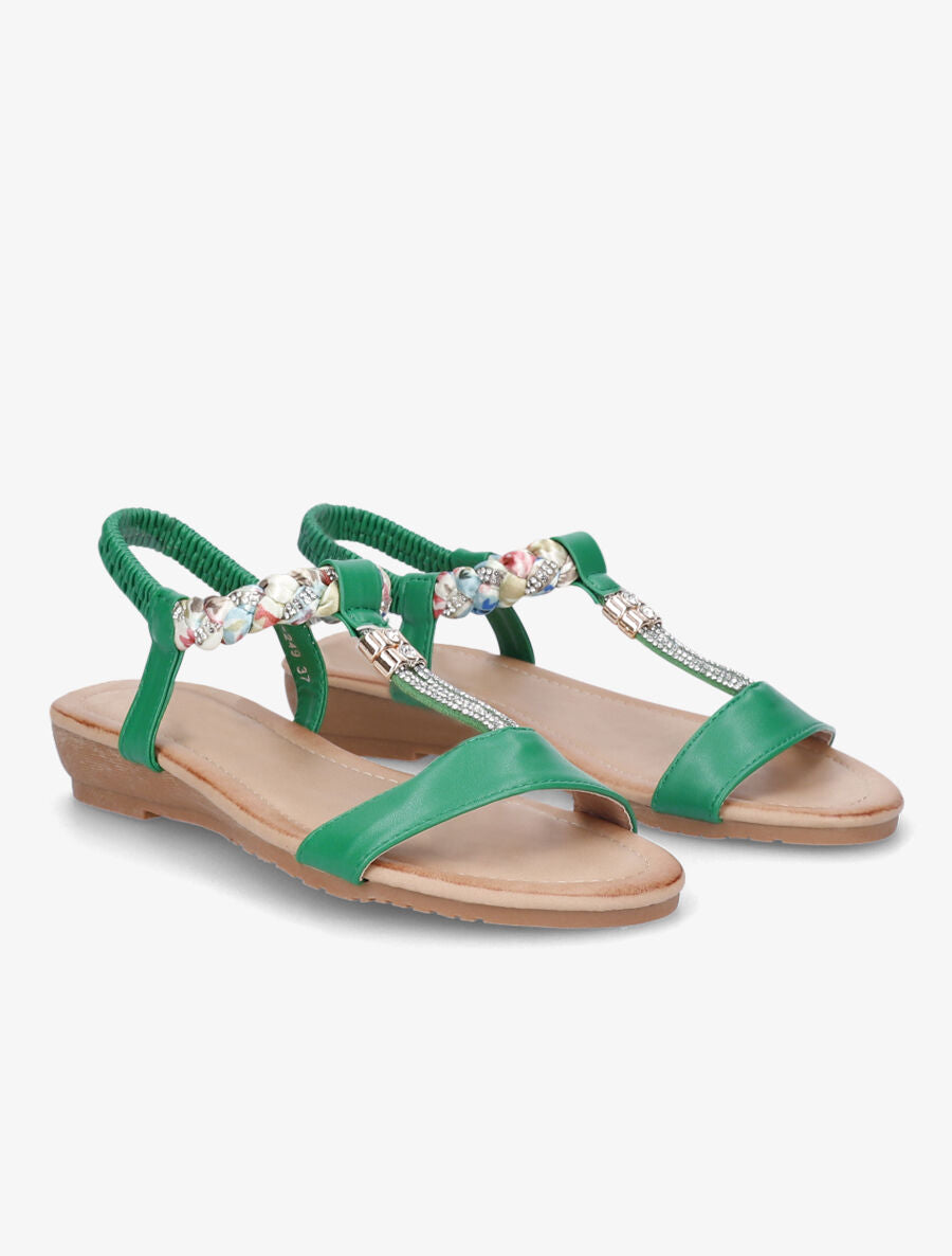 Nu-pieds tressés bride à strass - Vert - 4