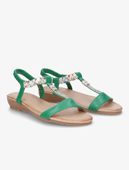 Nu-pieds tressés bride à strass - Vert - 4