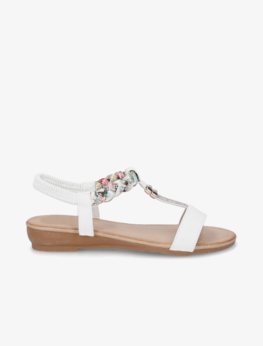 Nu-pieds tressés bride à strass - Blanc - 1