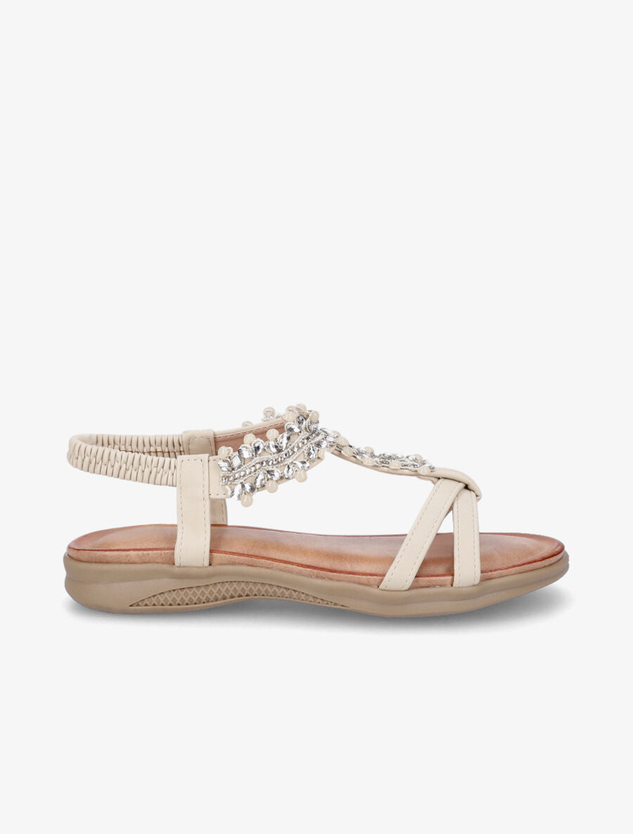 Nu-pieds en simili à perles - Beige - 1