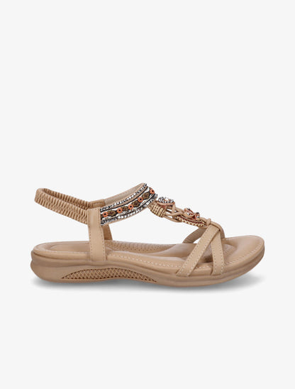 Nu-pieds brodés à strass - Beige - 1