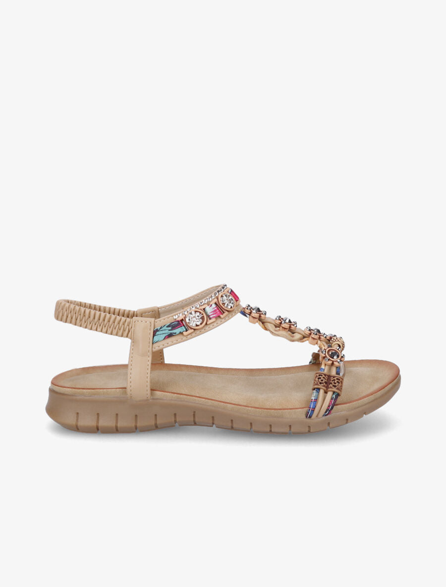 Nu-pieds fleurs en strass - Beige - 1