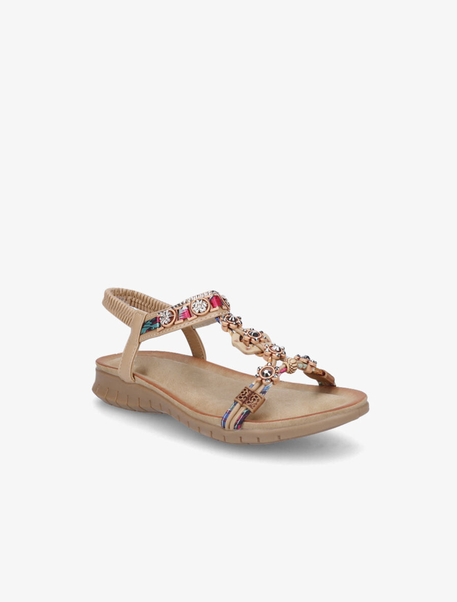 Nu-pieds fleurs en strass - Beige - 2