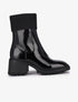 Bottines vernies à bouts carrés et rabats en tissu cotelé - Noir - 6