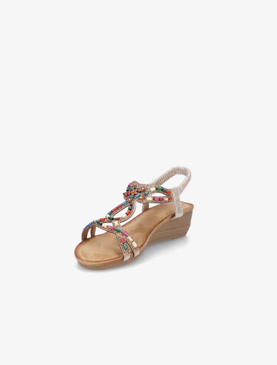 Nu-pieds à brides ornées de strass et perles - Or - 3