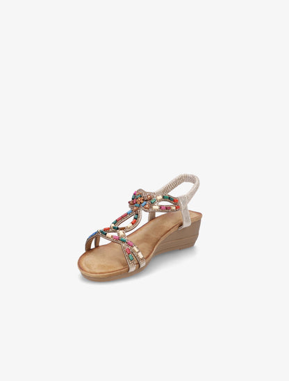 Nu-pieds à brides ornées de strass et perles - Or - 3