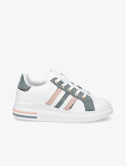 Sneakers en simili et suédine à bandes irisées - Vert sapin - 5