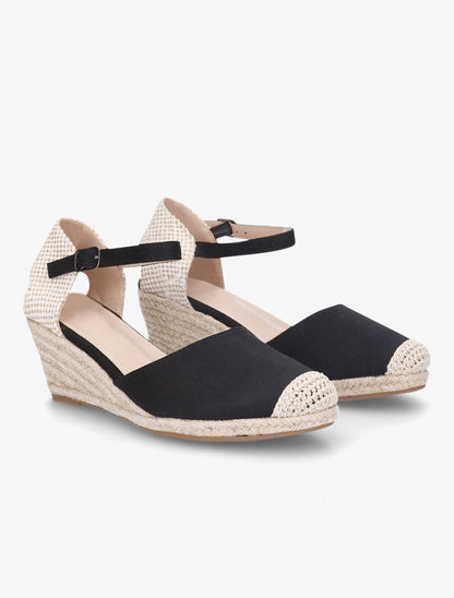Sandales compensées bi-matière style espadrilles - Noir - 5